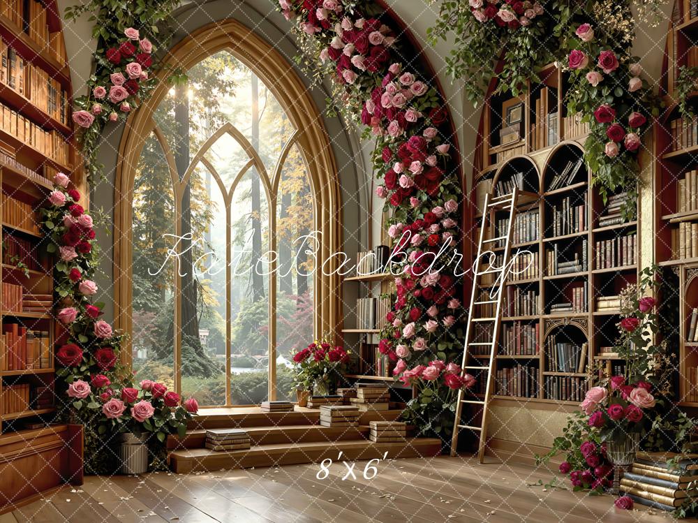 Kate Spring Flower Arch Library Bookshelves Window Backdrop Designed by Mini MakeBelieve