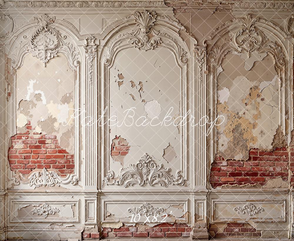 Kate Vintage Wall Ornate Plaster Exposed Brick Printed Backdrop Designed by Emetselch