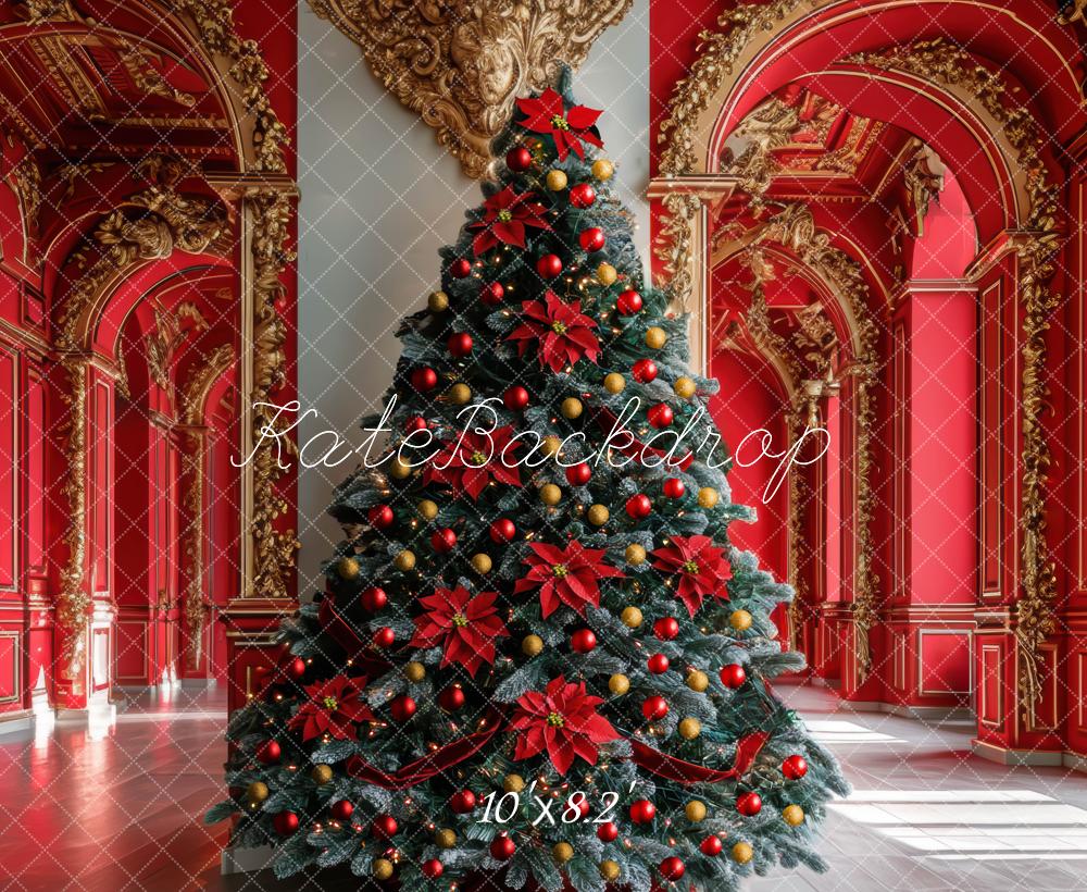 Árbol de Navidad Rojo Palacio Arco Hermoso Fondo Diseñado por Mini MakeBelieve