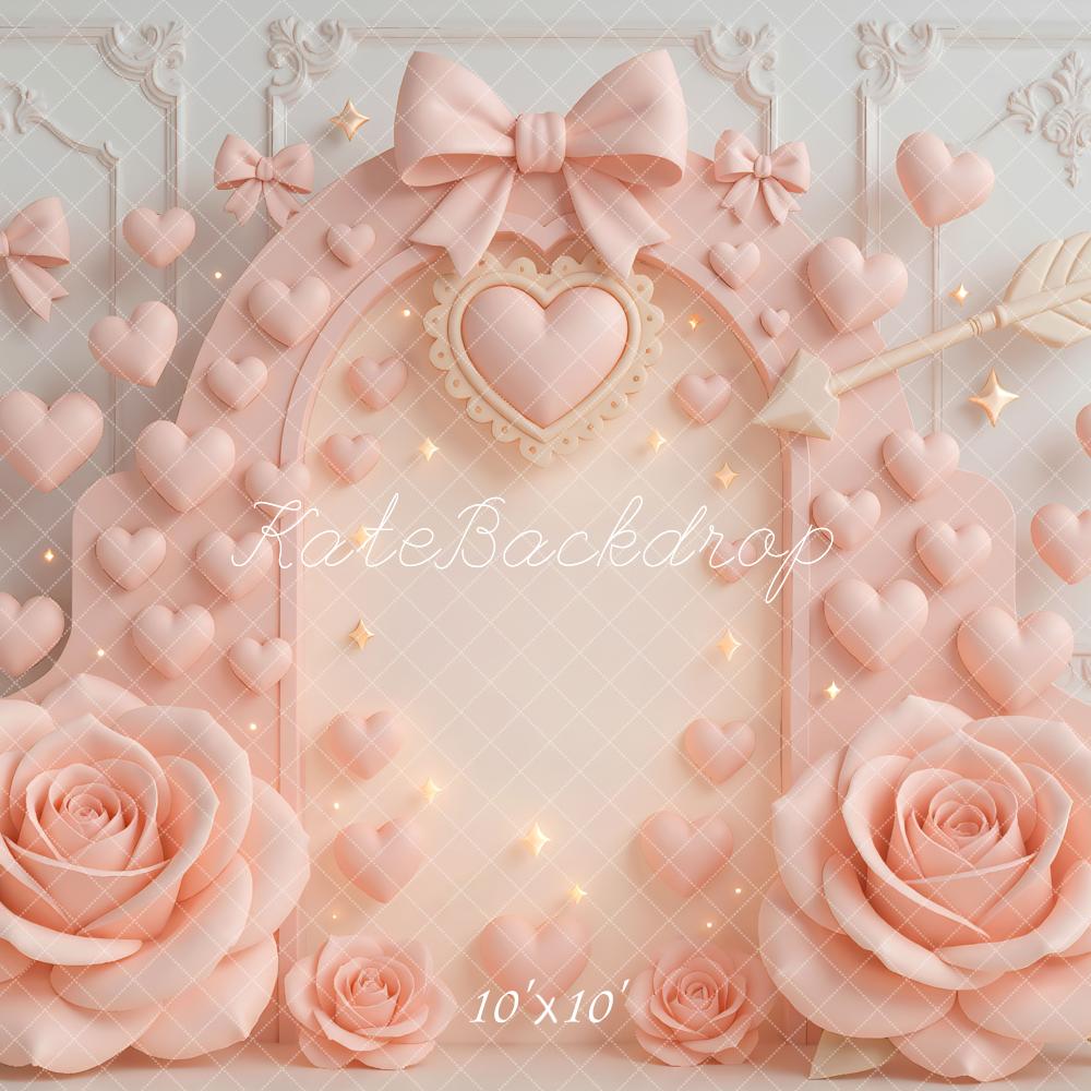 Kate Valentine Pink Heart Arch Bow Roses Arrow Backdrop Designed by Mini MakeBelieve
