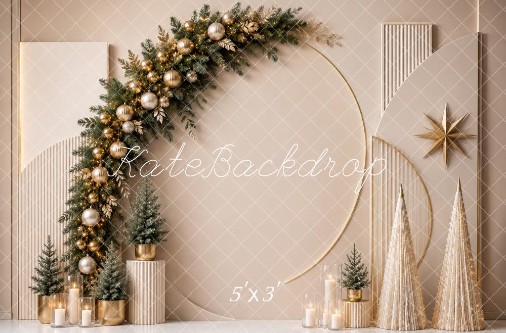 Kate Christmas Garland Arch Geometric Beige Trees Printed Backdrop Designed by Shutter Swan Studios