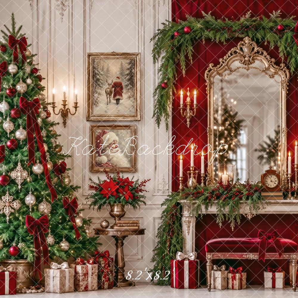 Kate Christmas Tree Garland Dressing Mirror Vintage Printed Backdrop Designed by Patty Roberts