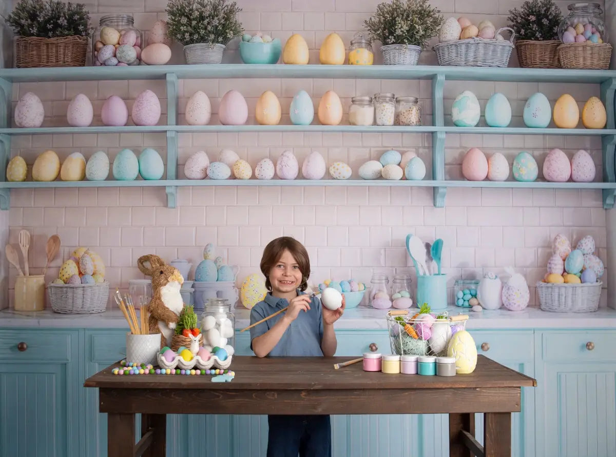 Kate Easter Kitchen Egg Shelf Pastel Backdrop Designed by Emetselch