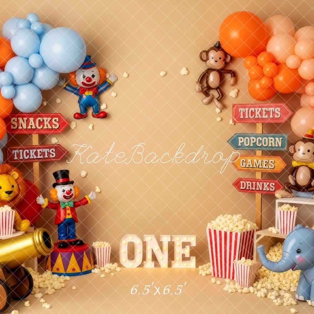 Kate 1st Birthday Circus Clown Lion Elephant Monkey Balloons Backdrop Designed by Patty Roberts