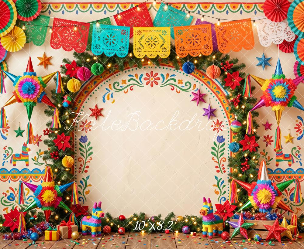 Kate Christmas Mexican Fiesta Papel Picado Piñata Arch Printed Backdrop Designed by Patty Roberts