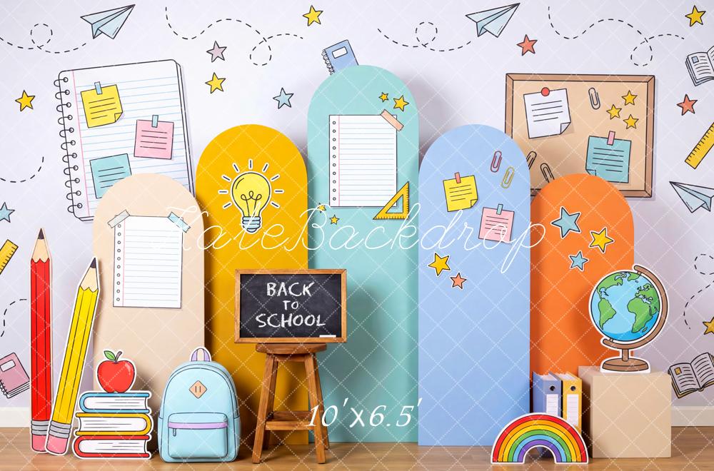 TEST Kate Back To School Classroom Doodle Pencils Books Globe Backpack Printed Backdrop Designed by Patty Roberts
