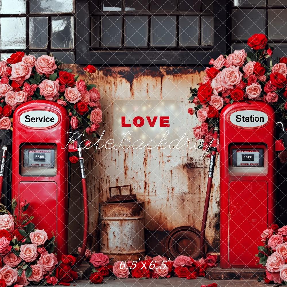 Valentine Vintage Gas Station Roses Foto Achtergrond Designed by Patty Roberts