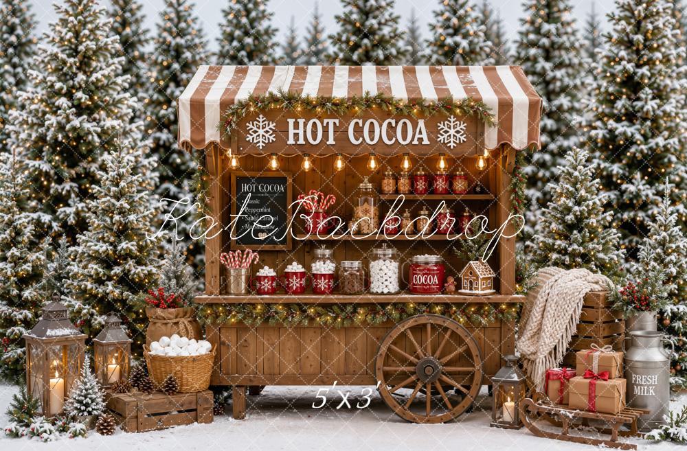 Kate Christmas Hot Cocoa Cart Snowy Forest Gifts Printed Backdrop Designed by Emetselch