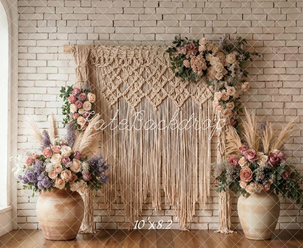 Kate Mother's Day Boho Macramé Flower Arch Brick Wall Backdrop Designed by Emetselch