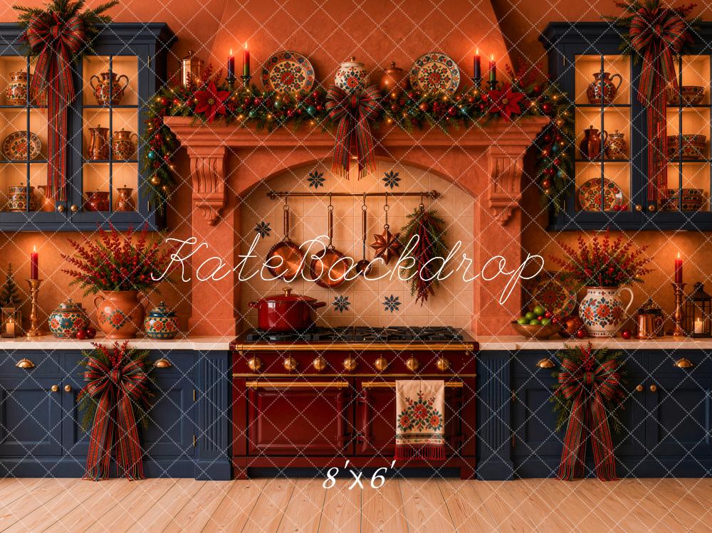 Kate Christmas Navidad Mexican Rustic Kitchen Stove Garland Bow Printed Backdrop Designed by Ashley Ward