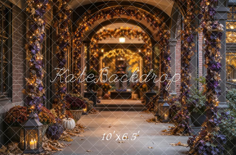Kate Halloween Gothic Archway Pumpkin Garland Architecture Printed Backdrop Designed by Emetselch
