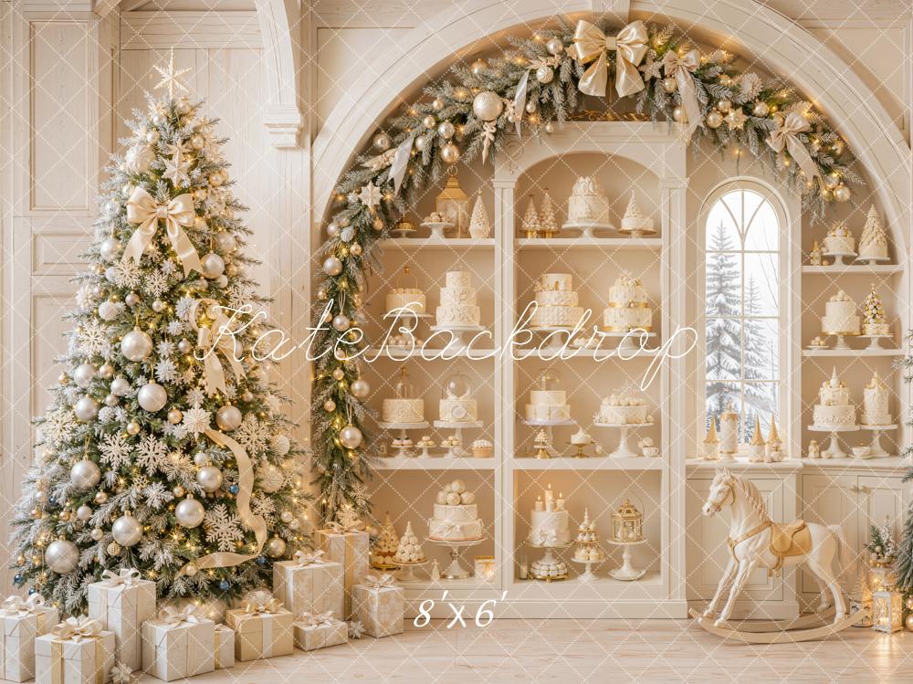 Kate Christmas Tree White Vintage Arch Fireplace Cabinet Cake Printed Backdrop Designed by Emetselch
