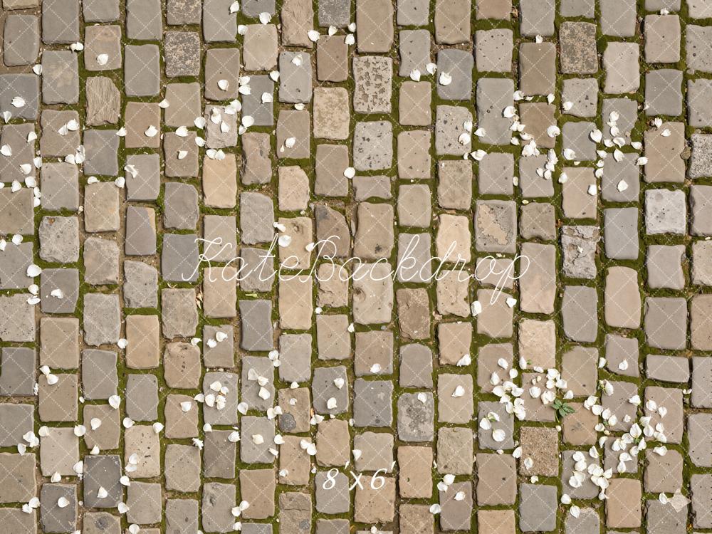 Kate Cobblestone Floor With White Petals Printed Backdrop Designed by Kate Image