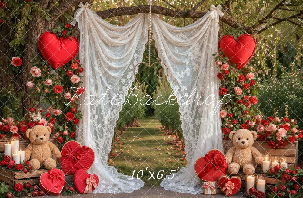 Kate Valentine's Day Rose Heart Lace Branch Arch Printed Backdrop Designed by Mini MakeBelieve