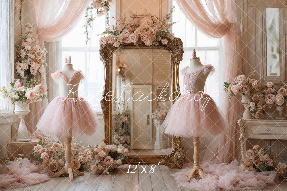 Kate Elegant Ballet Dress Studio Floral Mirror Pink Printed Backdrop Designed by Ashley Paul