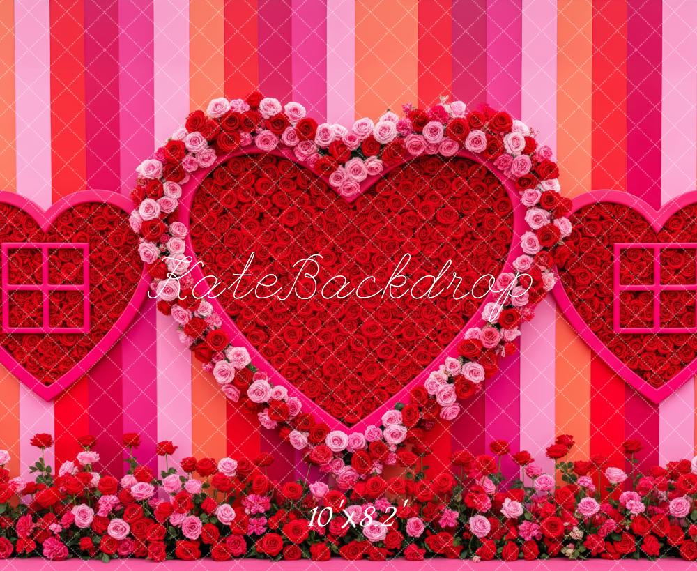 Kate Valentine's Day Heart Roses Striped Wall Backdrop Designed by Patty Roberts