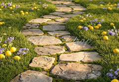 Kate Stone Pathway Lemons Green Grass Purple Flowers Printed Backdrop Designed by Emetselch