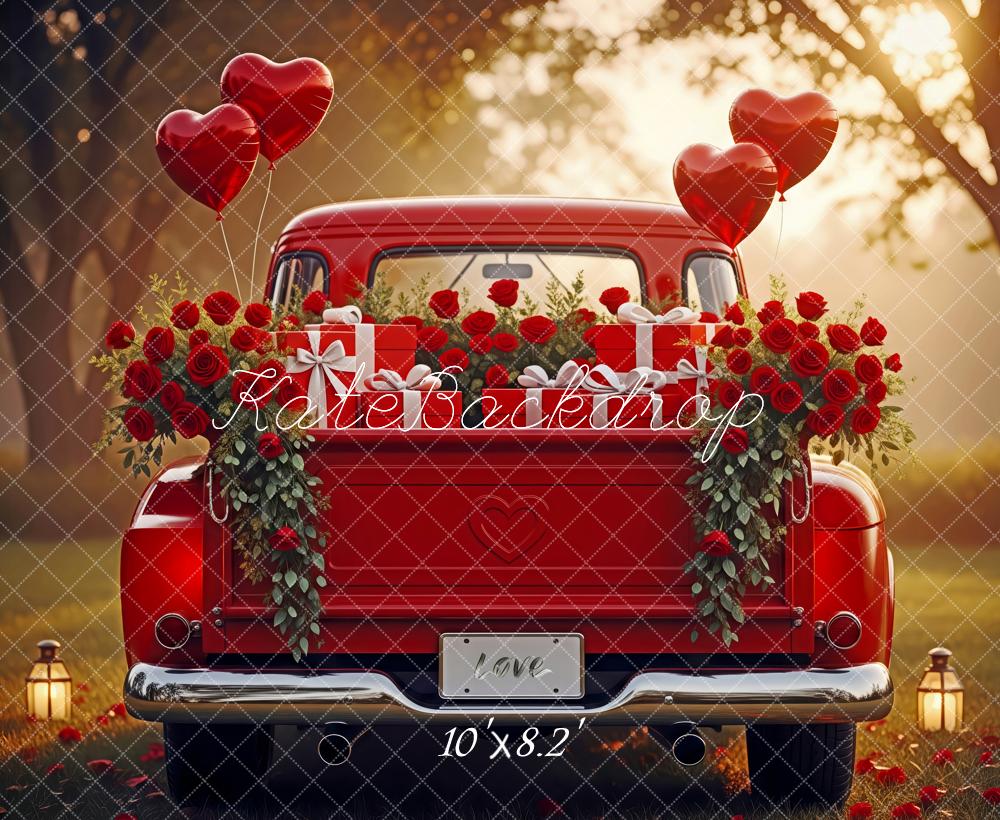 Kate Valentine's Day Red Truck Roses Balloons Gifts Backdrop Designed by Patty Roberts