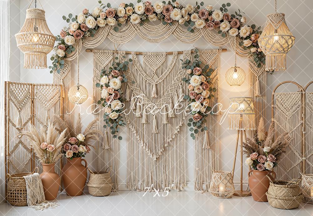Kate Mother's Day Boho Flower Arch Macrame Wall Printed Backdrop Designed by Emetselch