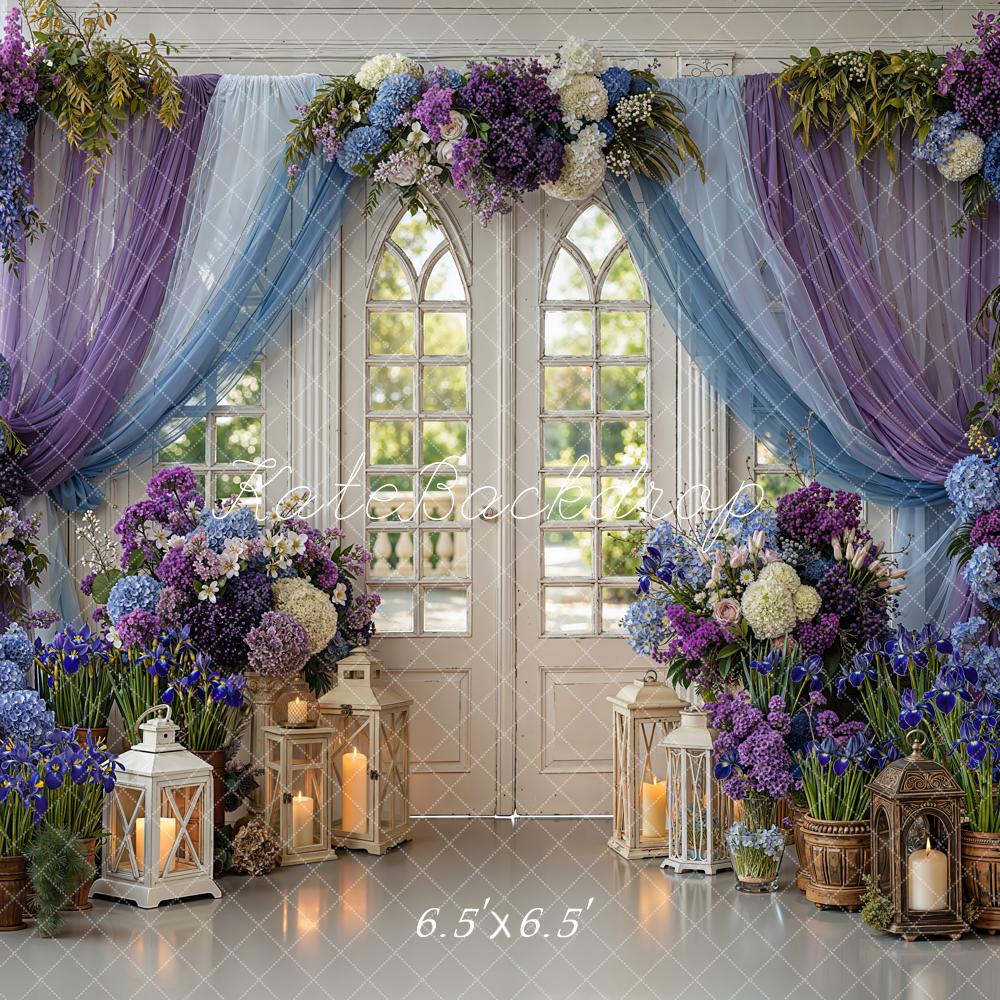 Kate Spring Flower Arch Purple Blue Window Lanterns Backdrop Designed by Emetselch
