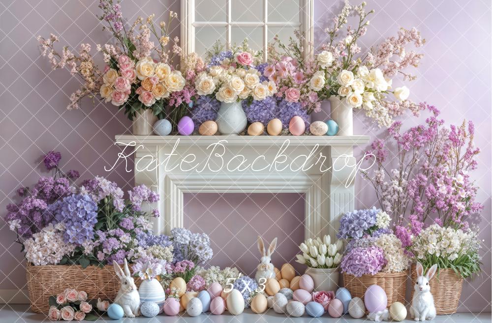 Conejo de Pascua Flores Chimenea Fondo Morado Designed by Emetselch