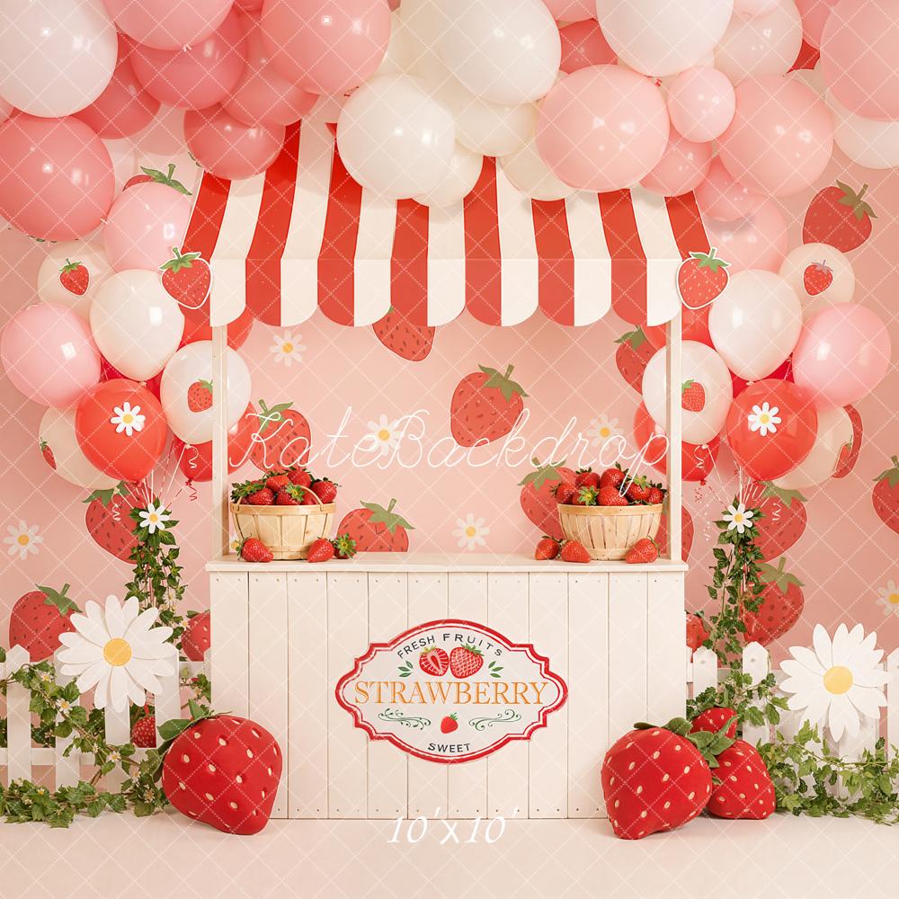 Kate Strawberry Stand Balloons Daisy Flowers Pink Backdrop Designed by Emetselch