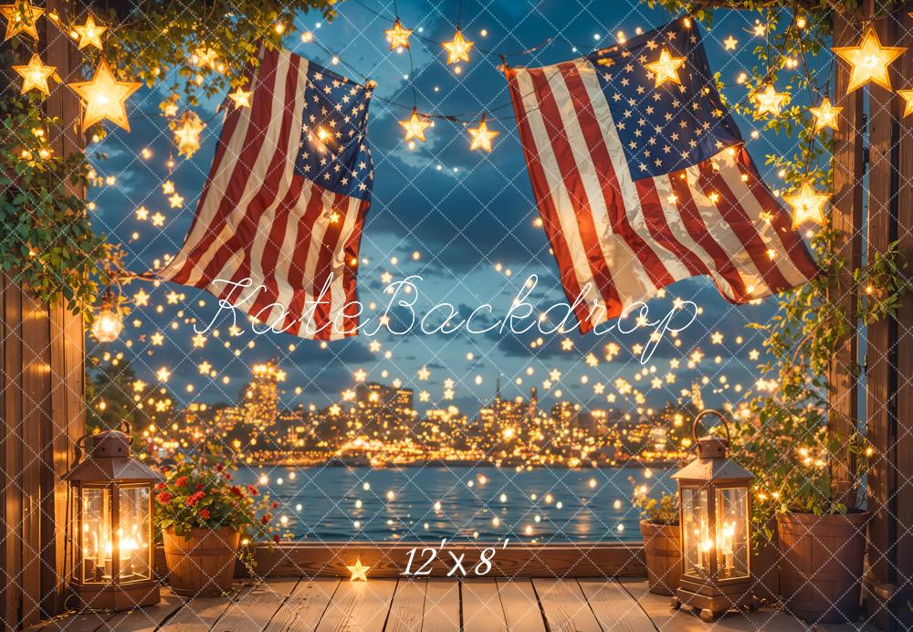 Kate Independence Day Flag Starry Night Printed Backdrop Designed by Emetselch