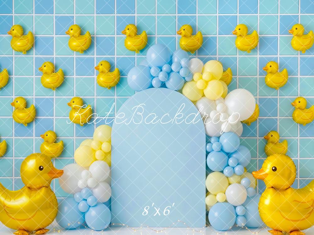 Kate Duck Balloon Arch Blue Tile Wall Printed Backdrop Designed by Patty Roberts