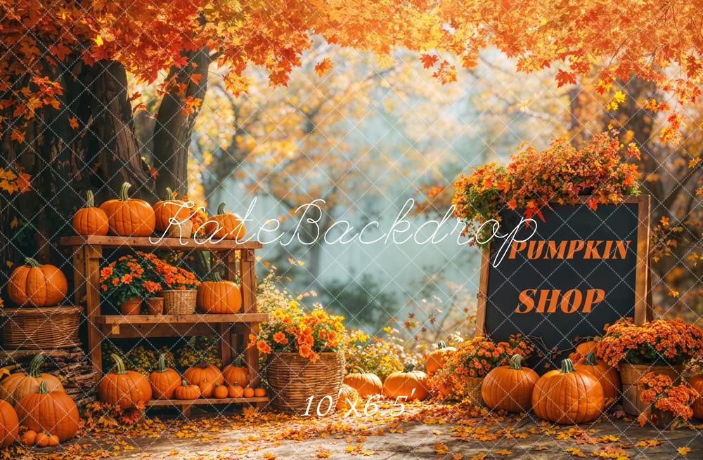 Fall Pumpkin Stand Forest Maple Leaves Foto Achtergrond Designed by Emetselch