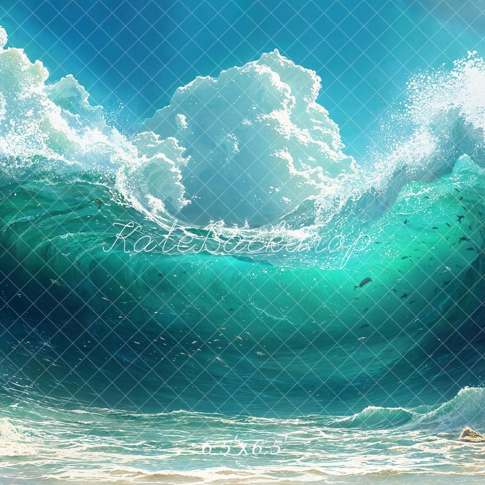 Kate Beach Ocean Wave Turtle Backdrop Designed by Emetselch