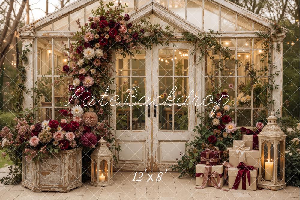 Kate Valentine's Day Greenhouse Flower Arch Gift Lanterns Printed Backdrop Designed by Jordan Moon