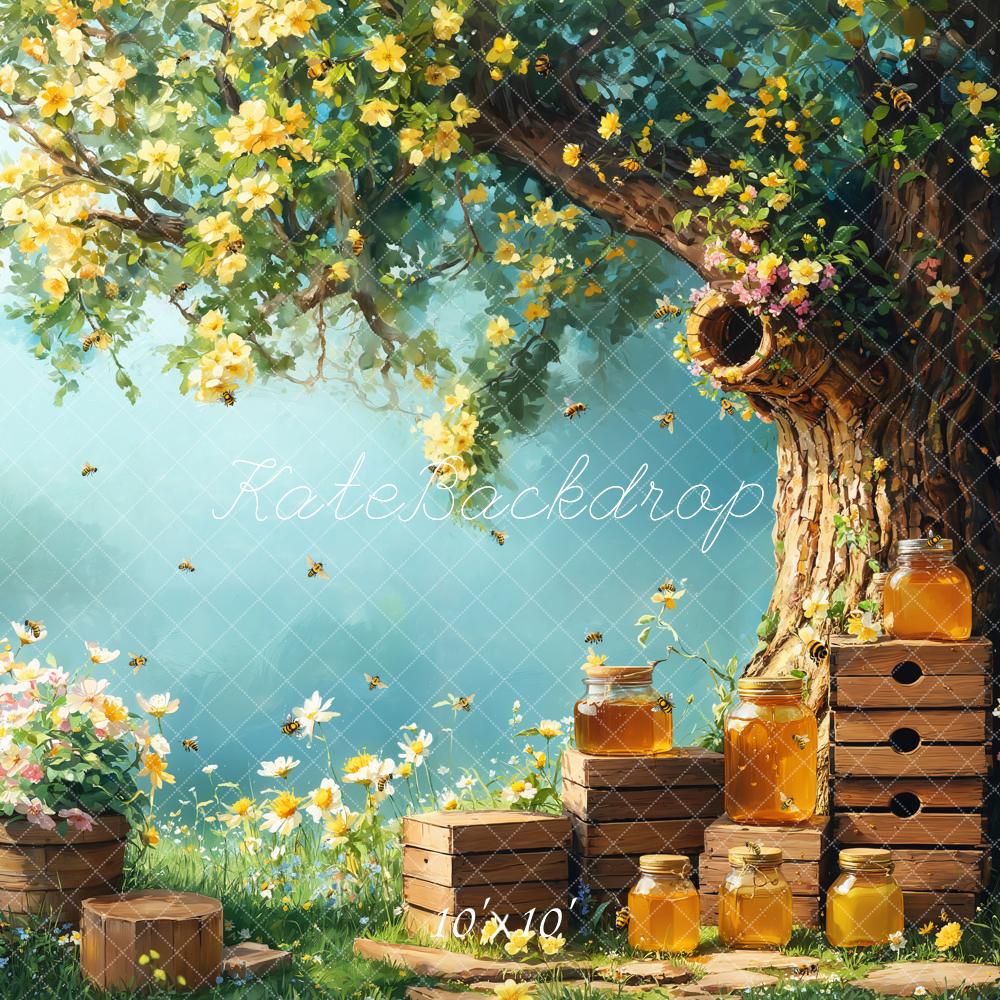 Kate Spring Floral Tree with Honey Jars Printed Backdrop for Kid Portraits Designed by Emetselch