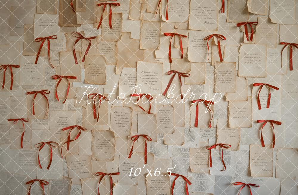 Kate Valentine's Day Vintage Paper Wall Red Bows Backdrop Designed by Emetselch