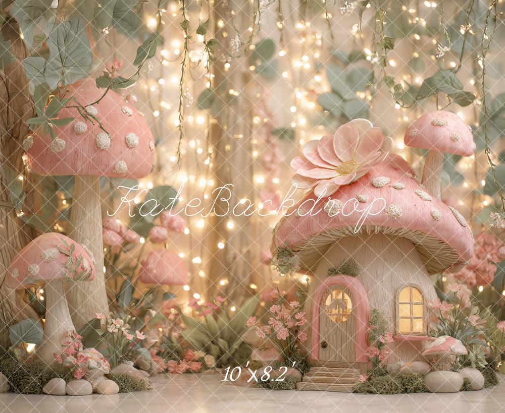 Fairy Fantasy Paddenstoelenhuis Boslichten Foto Achtergrond Designed by Ashley Paul