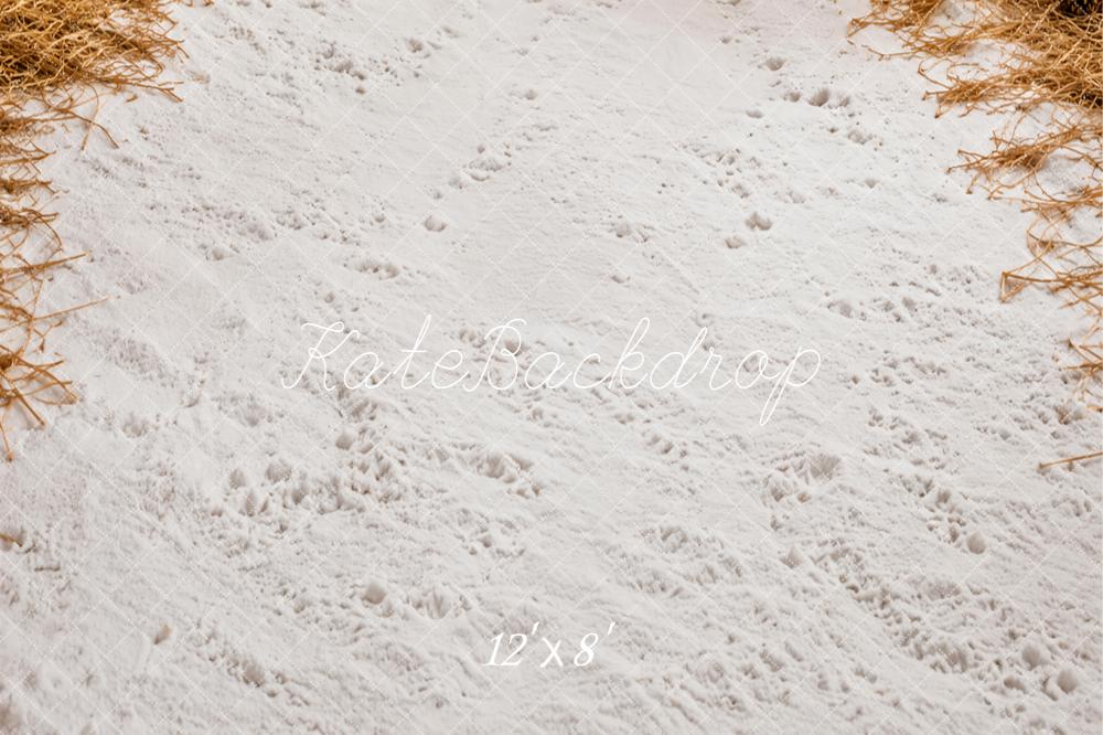 Kate Winter Snow Tracks Hay Floor Printed Backdrop Designed by Emetselch