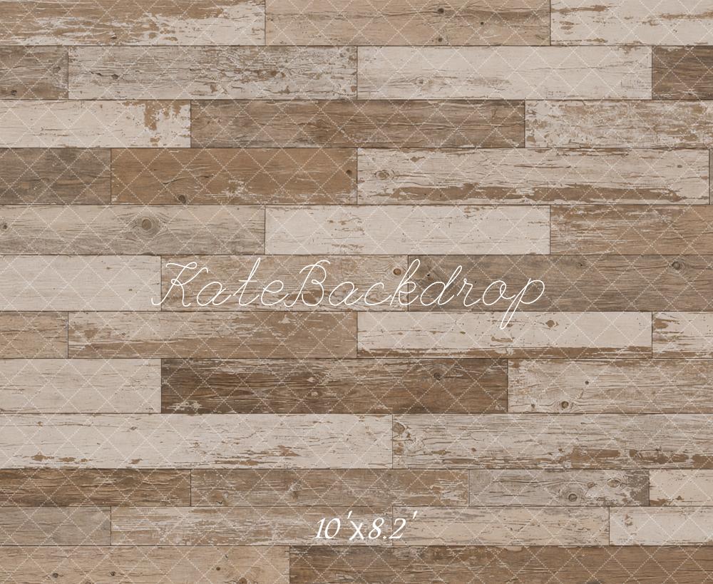 Kate Rustic Brown Weathered Wood Floor Printed Backdrop Designed by Emetselch