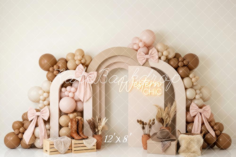 Kate Birthday Western Chic Balloon Arch Crates Boots Cowboy Hat Printed Backdrop Designed by Patty Roberts