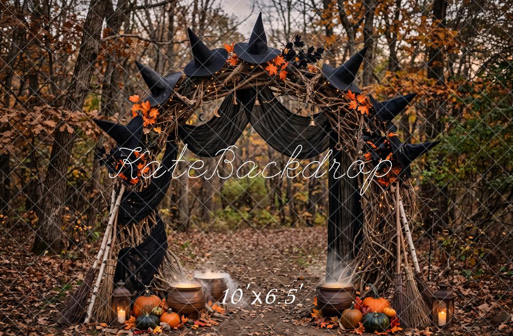 Kate Halloween Witch Hat Pumpkin Woodland Arch Forest Printed Backdrop Designed by Patty Roberts