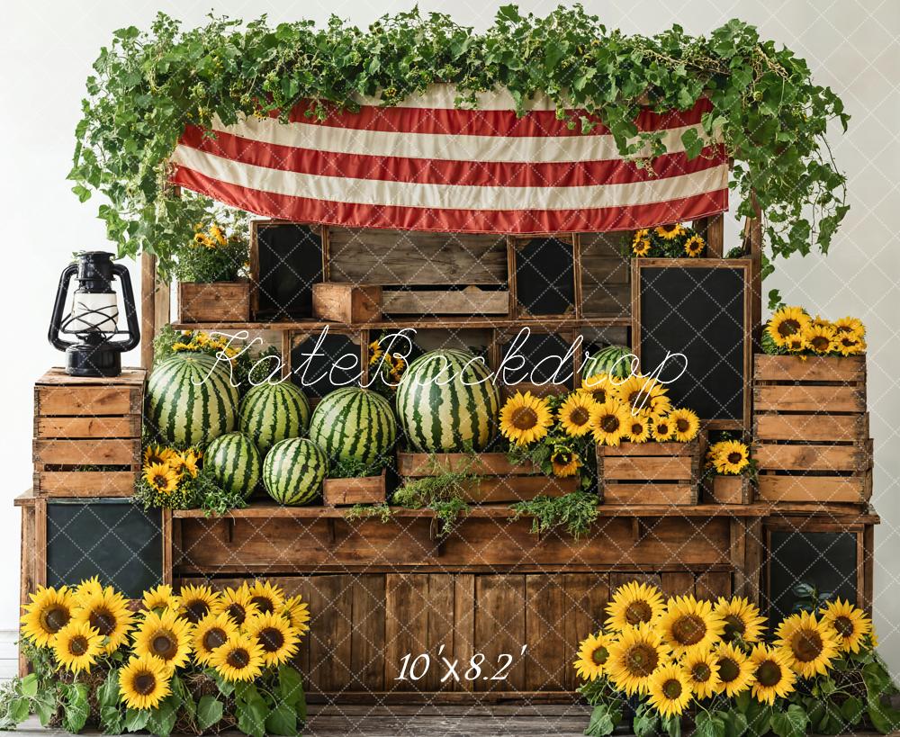 Sfondo di Casse di Legno di Girasole Estivo Anguria Progettato da Emetselch