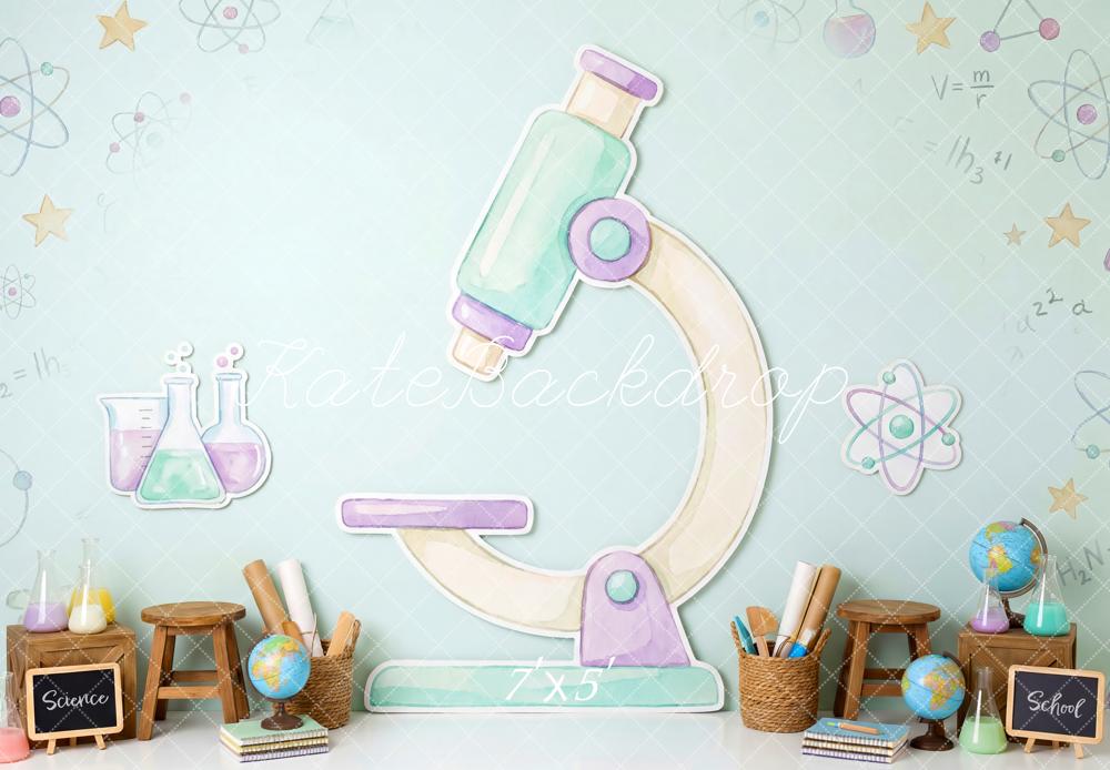 Kate Back to School Science Microscope Pastel Blue Printed Backdrop Designed by Patty Roberts