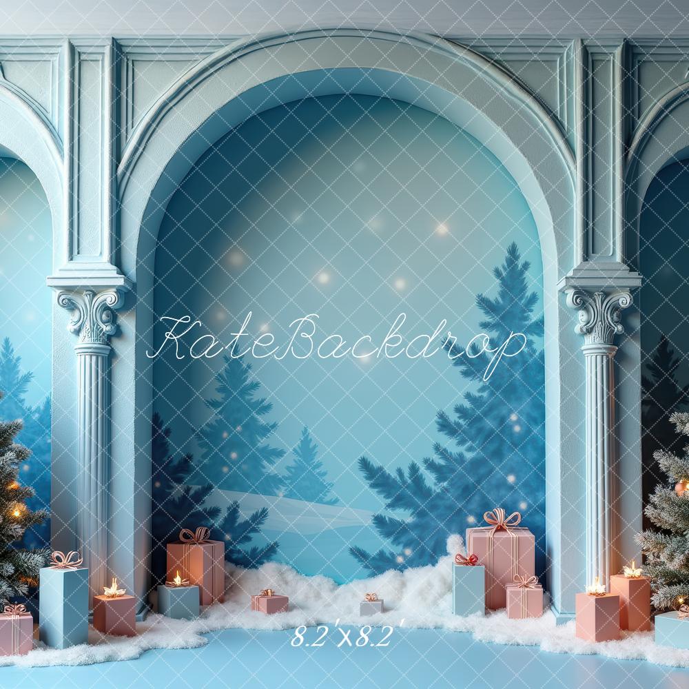 Kate Christmas Tree Arch Blue Wall Gifts Backdrop Designed by Laura Bybee