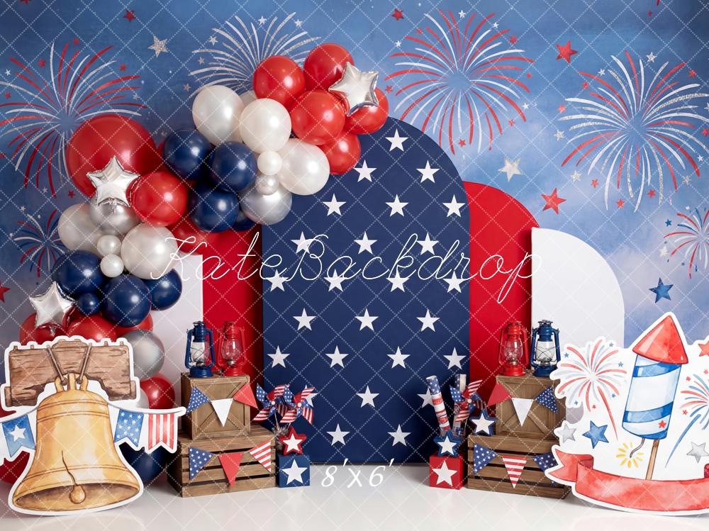 Kate Fourth Of July Fireworks Balloons Liberty Bell Rocket Stars Printed Backdrop Designed by Patty Roberts
