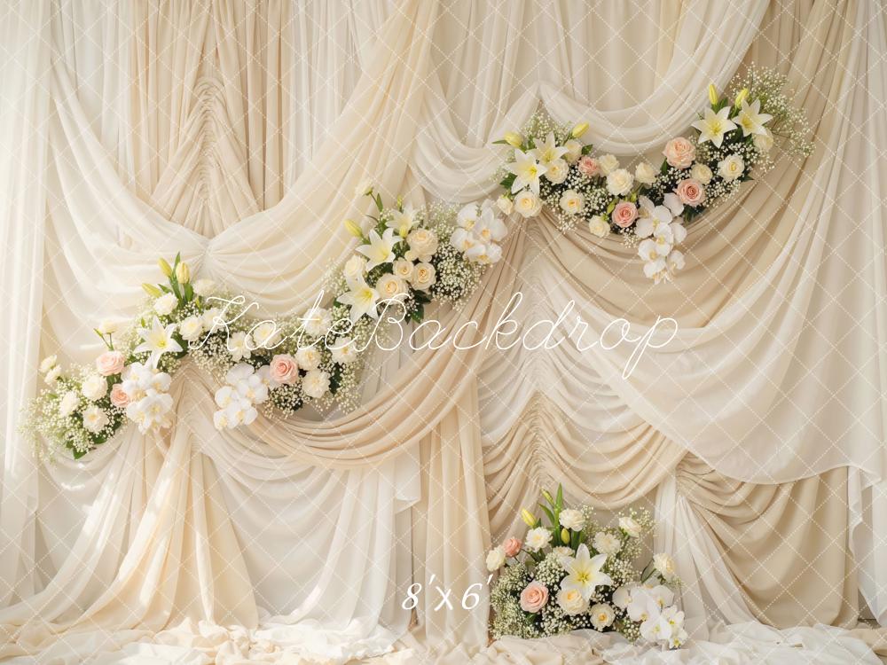 Kate Mother's Day Ivory Drapes Flower Arch Printed Backdrop Designed by Mini MakeBelieve