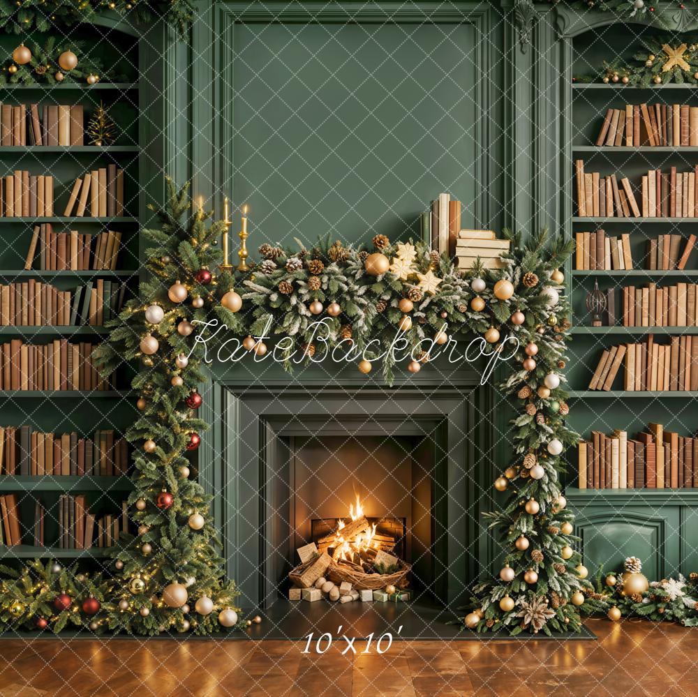 Guirnalda de Chimenea de Navidad Bookshelf Green Backdrop Designed by Emetselch