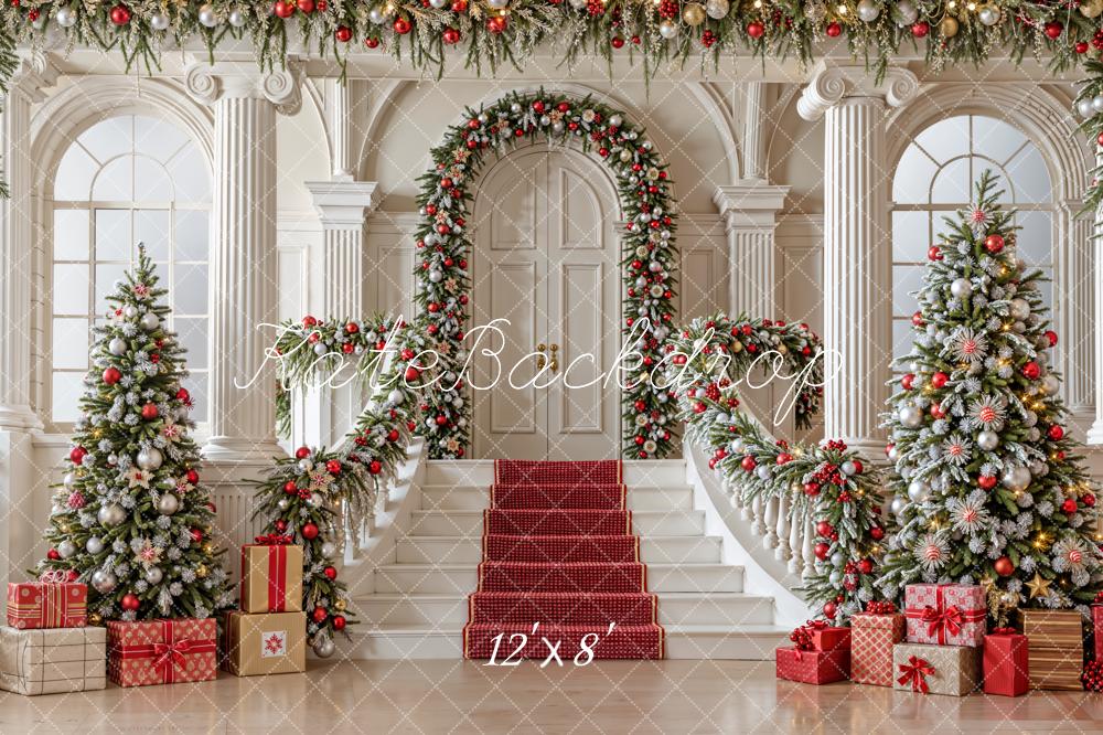 Kate Christmas Trees Staircase Arch Garland Gift Boxes Backdrop Designed by Emetselch