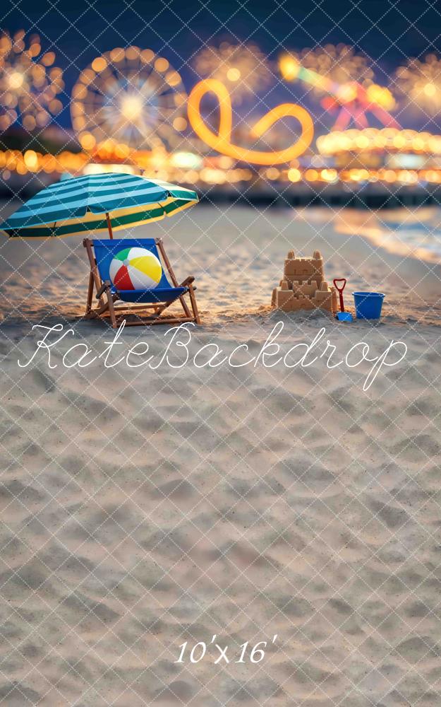 Kate Sweep Summer Beach Sandcastle Carnival Lights Printed Backdrop Designed by Mini MakeBelieve