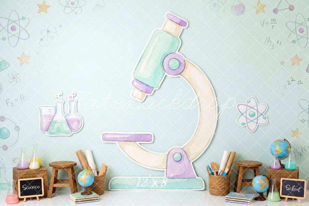 Kate Back to School Science Microscope Pastel Blue Printed Backdrop Designed by Patty Roberts