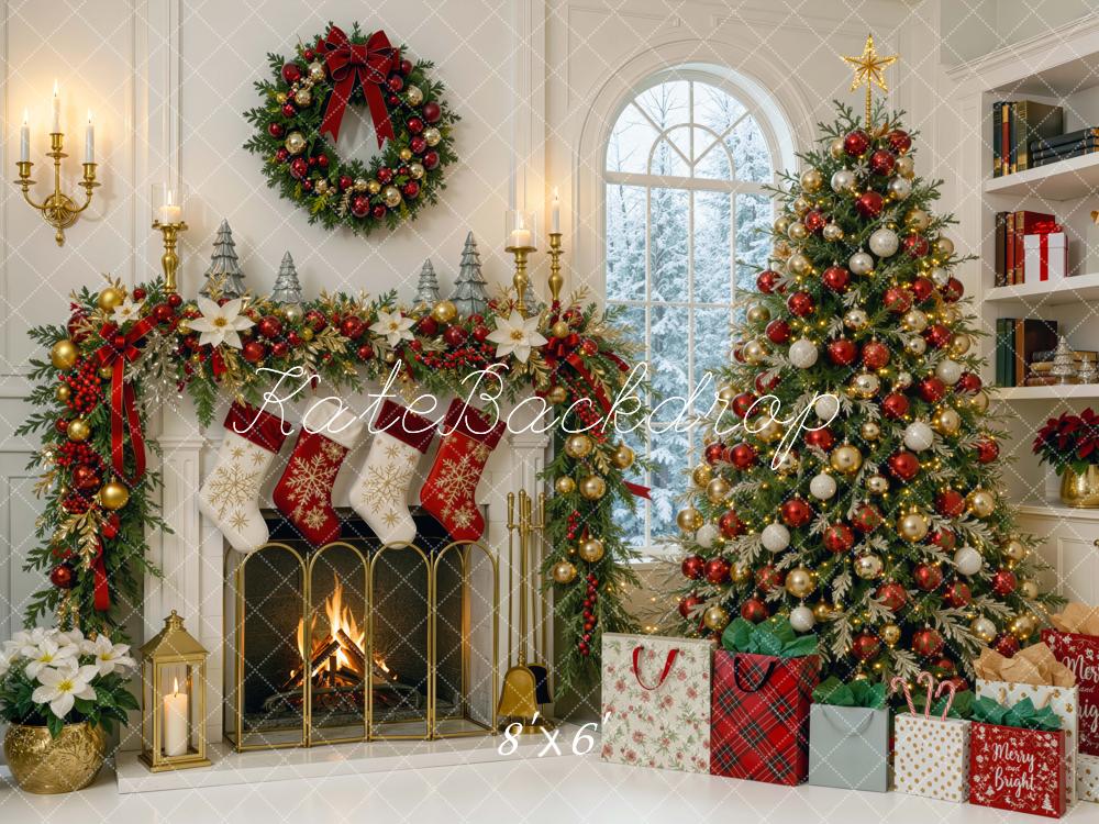 Kate Christmas Fireplace Tree Wreath Garland Gift Bags Printed Backdrop Designed by Mini MakeBelieve