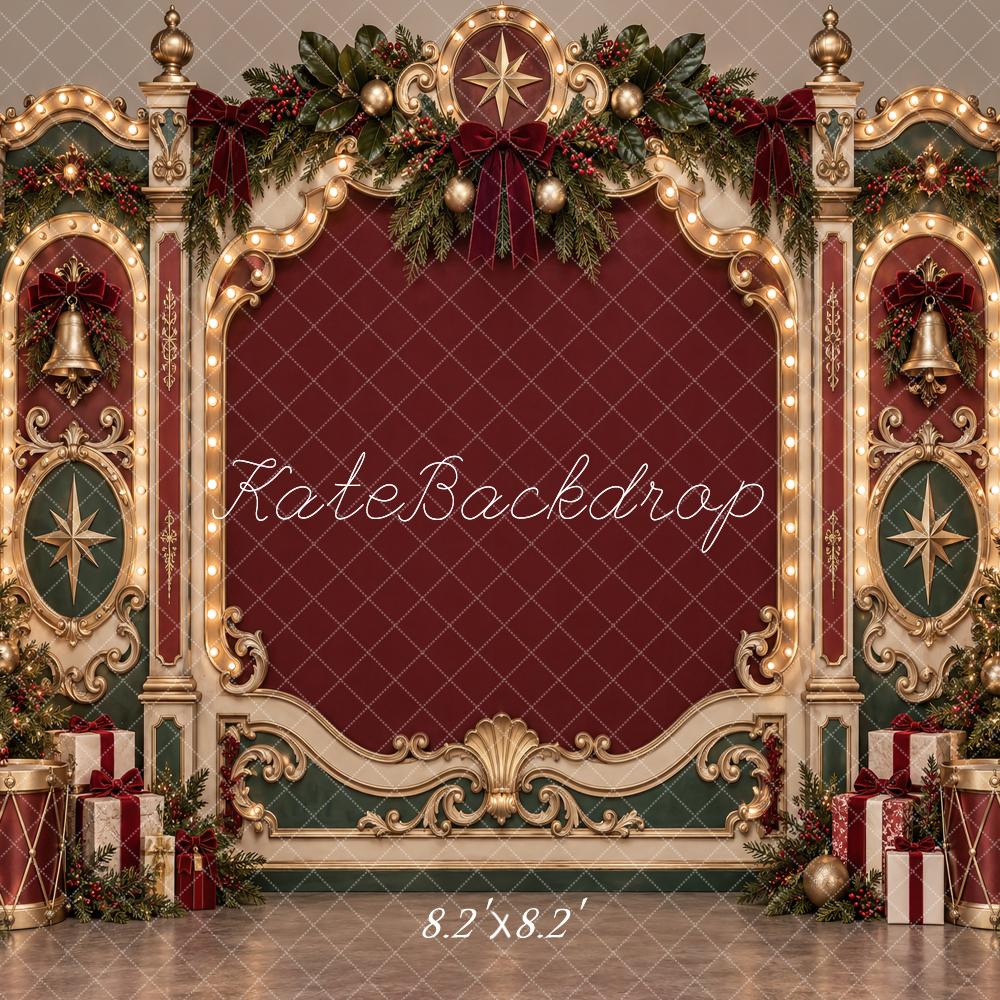 Kate Christmas Ornate Vintage Frame Victorian Burgundy Gold Wall Printed Backdrop Designed by Vertigo Productions