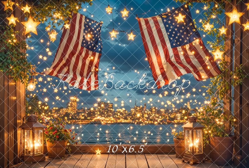Kate Independence Day Flag Starry Night Printed Backdrop Designed by Emetselch